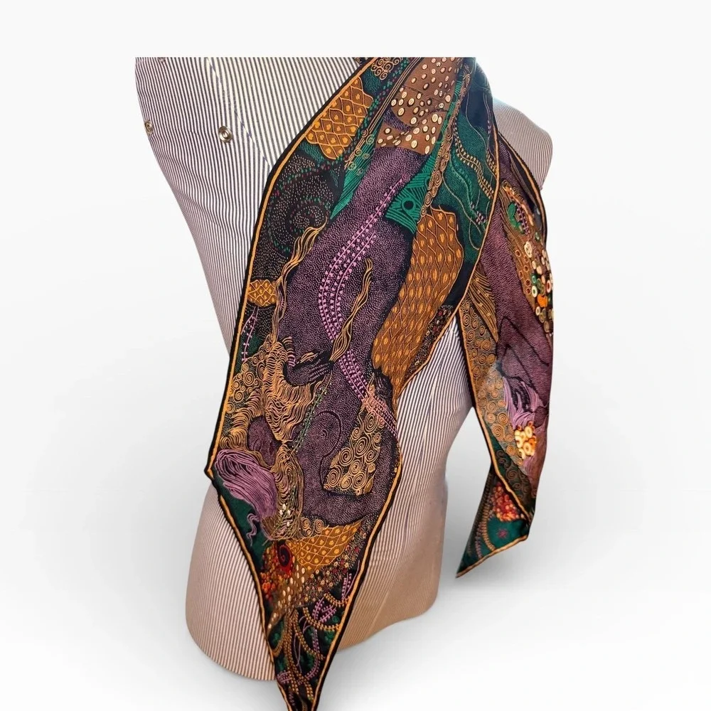 Bottega Veneta long Silk Scarf inspired by Gustav Klimt Designer Accessory